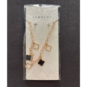 2/$12 Women's Unbranded Gold & Black Clover Charm Necklace Set, One Size